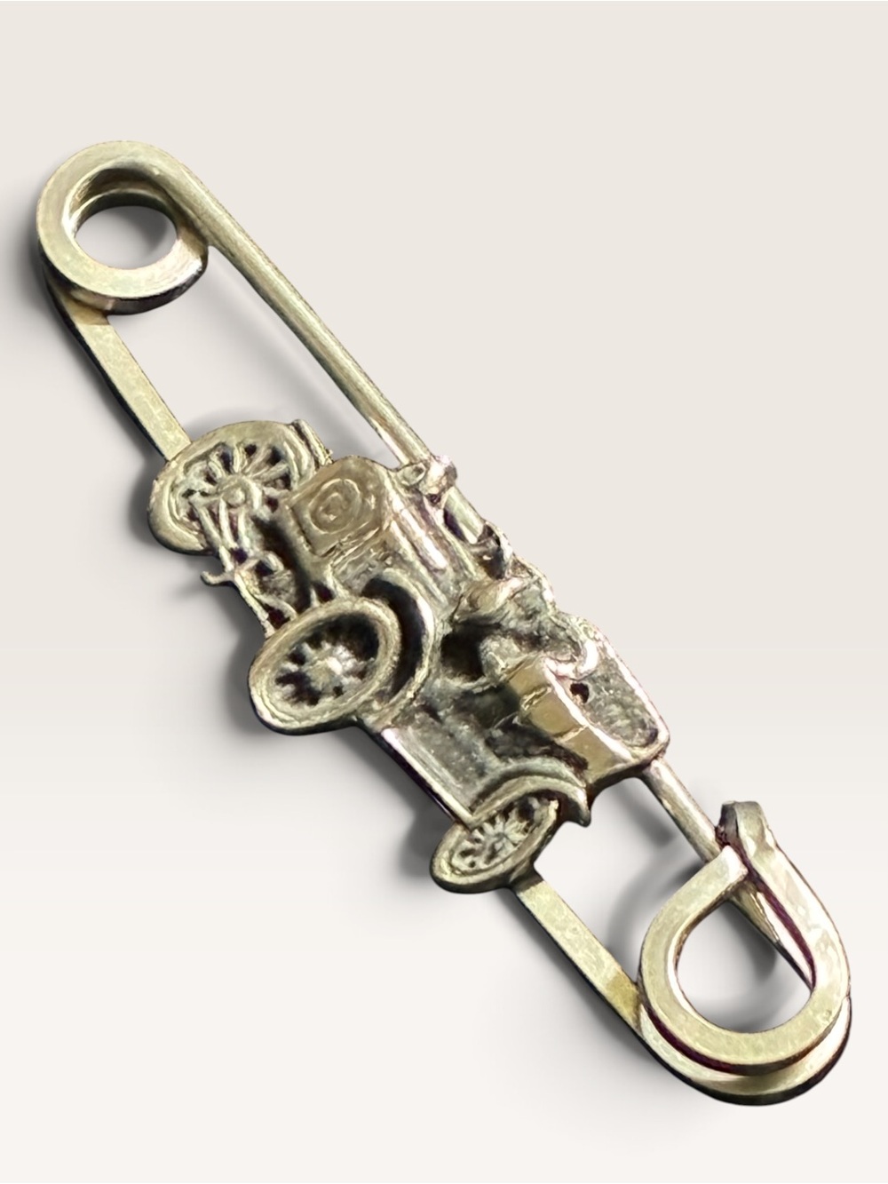 Vintage Automobile Safety Pin Brooch - Silver Tone